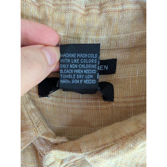 Bruno Shirt Mens XL Washable Linen Yellow Button Up Short Sleeve Pocket - Picture 16 of 16